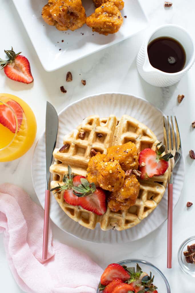 Sweet + Spicy Cauliflower Bites + Maple Pecan Waffles