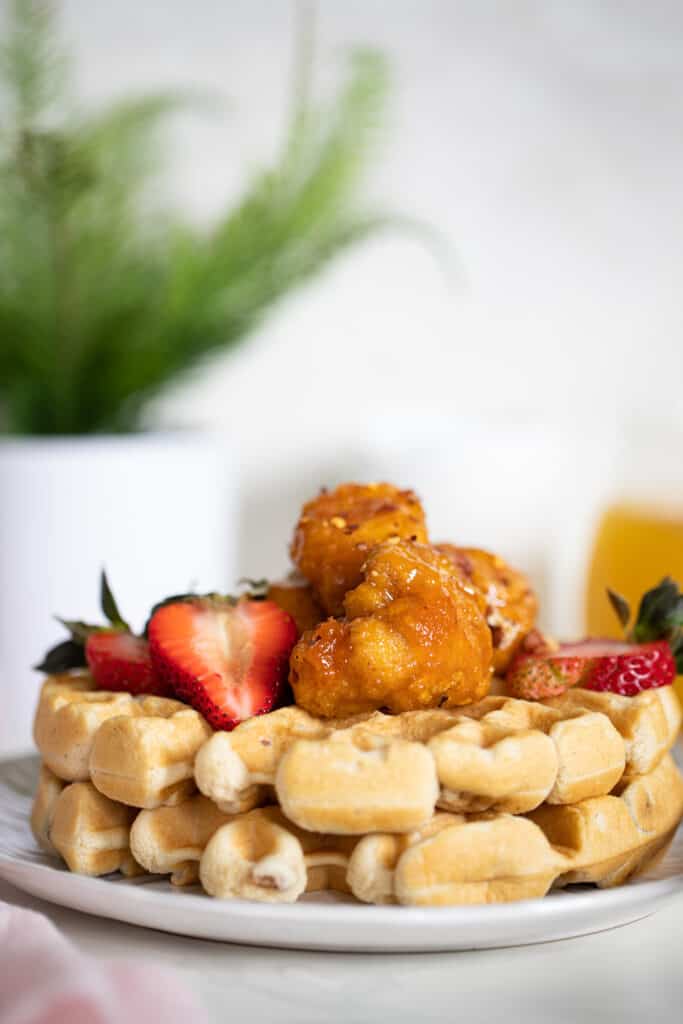 Sweet + Spicy Cauliflower Bites + Maple Pecan Waffles
