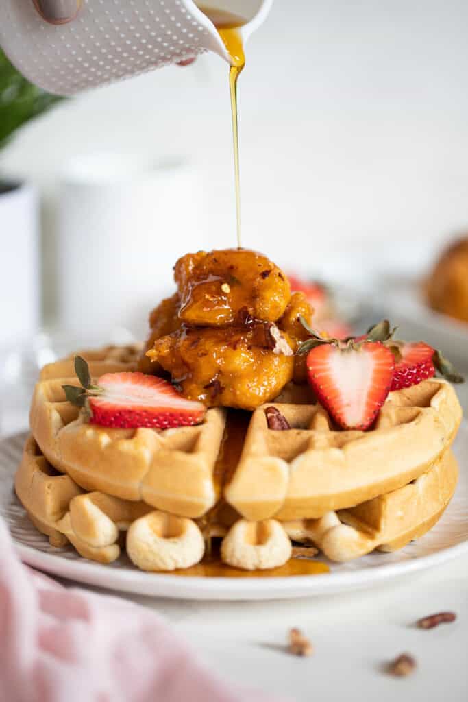 Sweet + Spicy Cauliflower Bites + Maple Pecan Waffles
