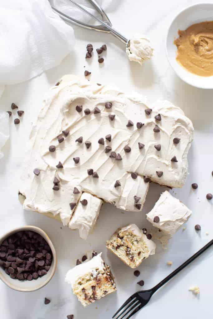 Vegan Peanut Butter Chocolate Chip Sheet Cake