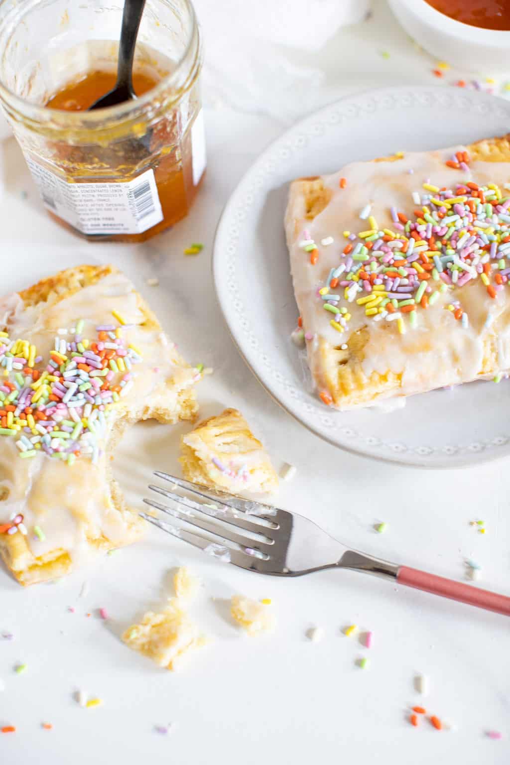 Fork breaking off a piece of Vegan Apricot Pop Tart.