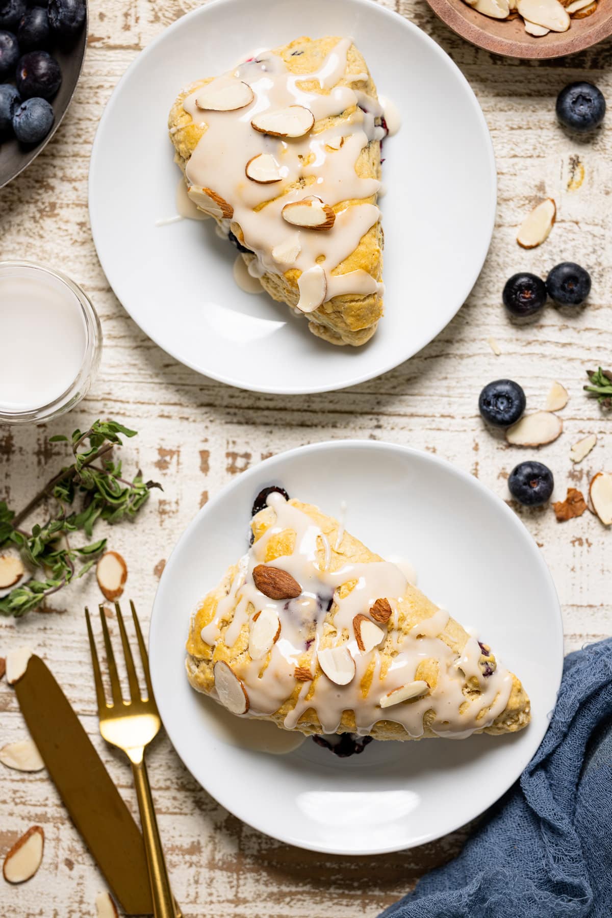 Dairy-Free Blueberry Almond Scones on small plates.