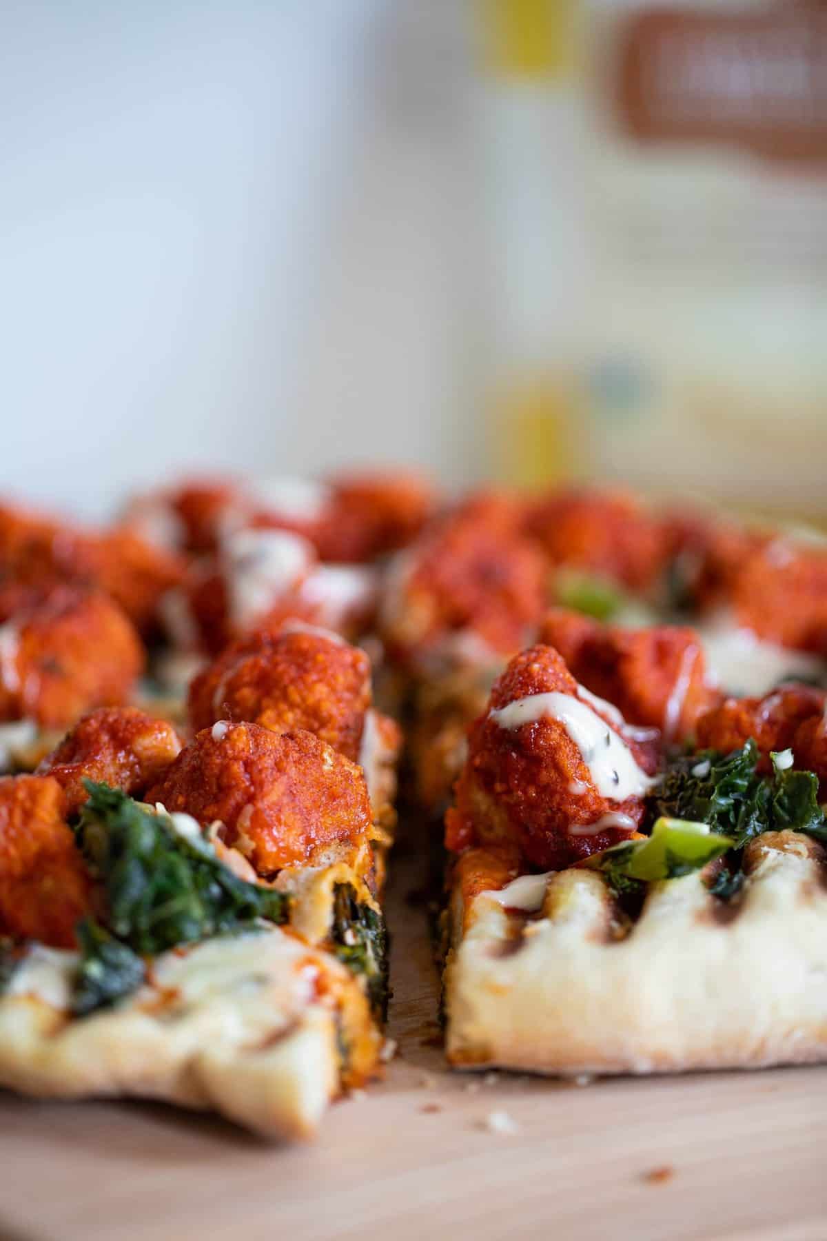 Buffalo Cauliflower Kale Grilled Pizza 