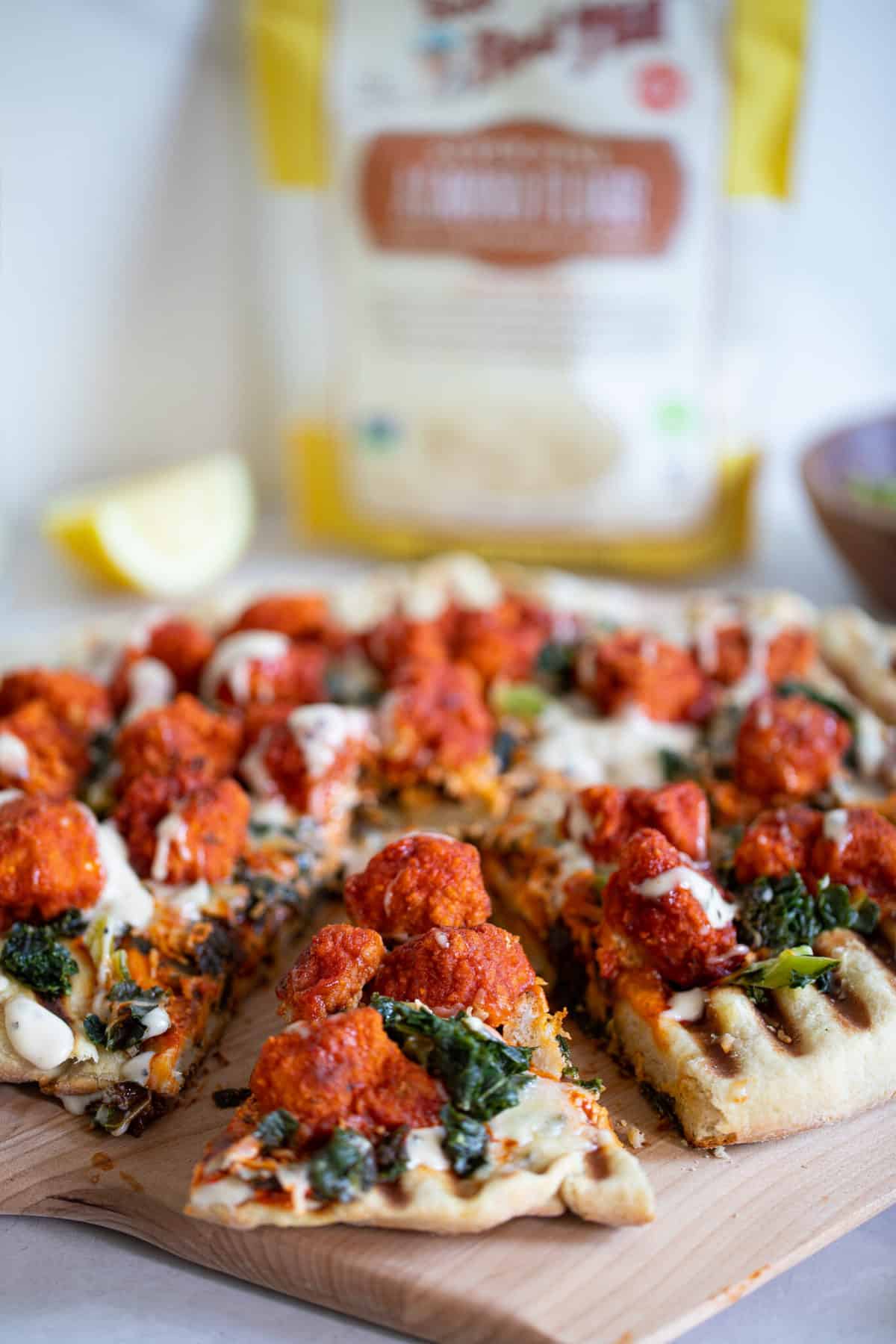 Buffalo Cauliflower Kale Grilled Pizza 