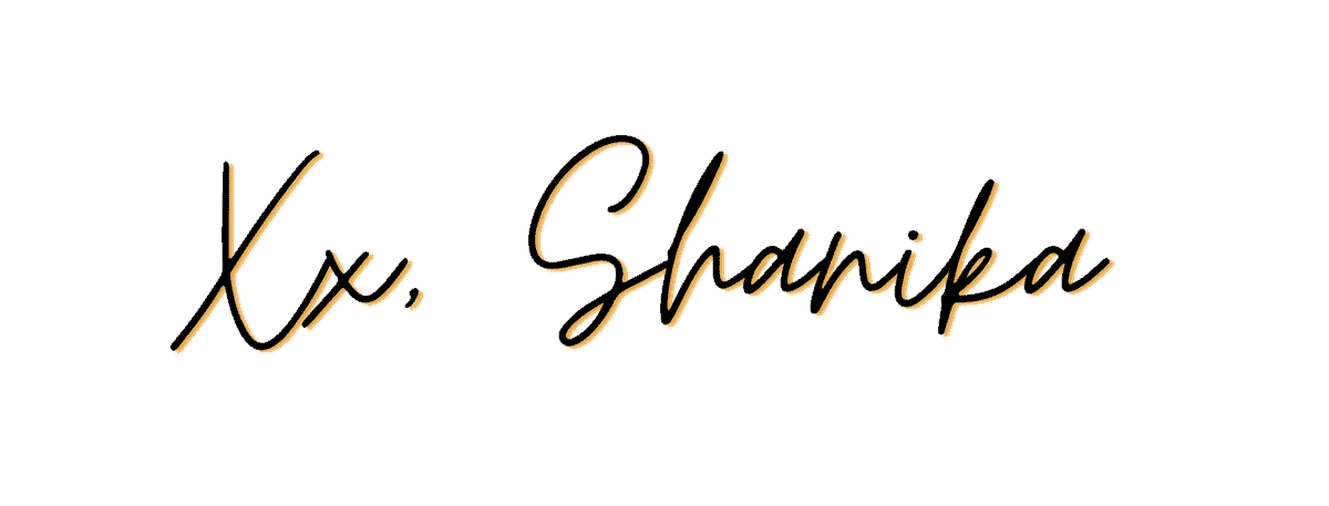 Signature of name, Shanika in black/yellow font.