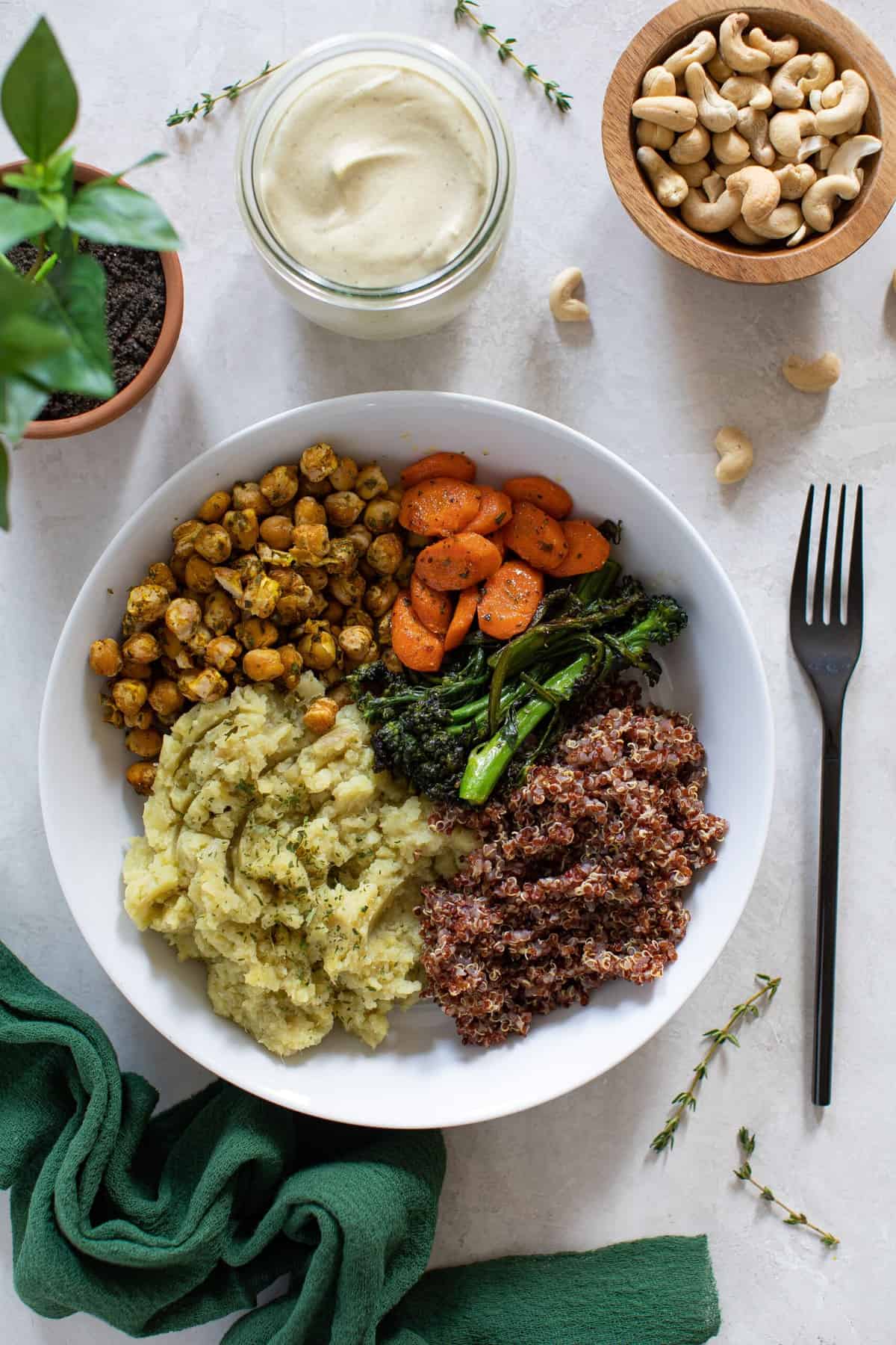 Overhead shot of a Savory Chickpea Quinoa Buddha Bowl