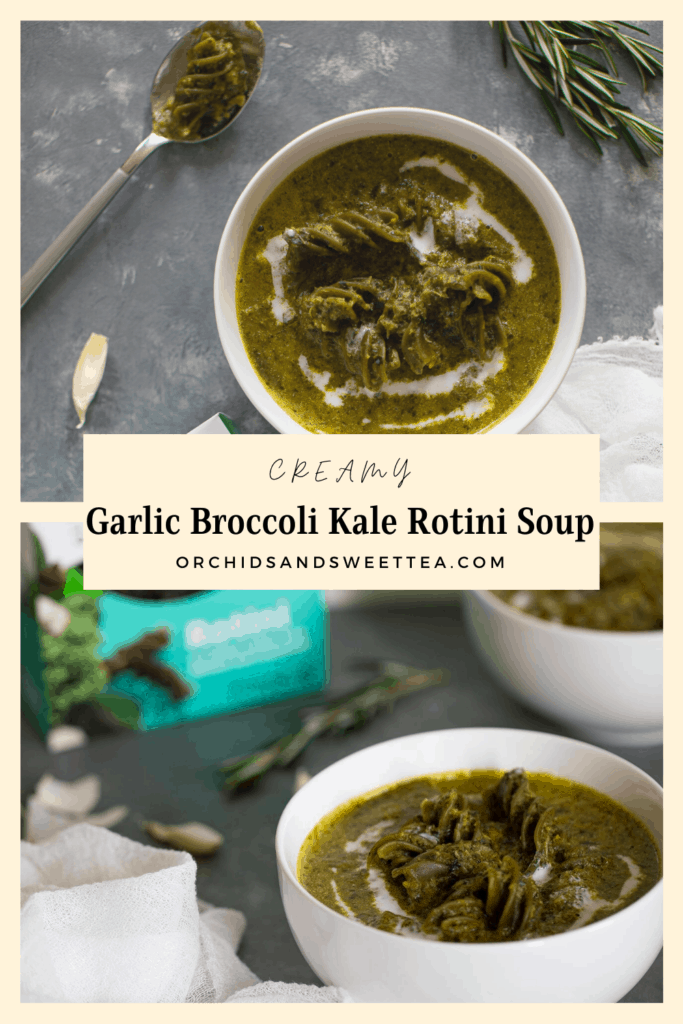 Creamy Garlic Broccoli Kale Rotini Soup