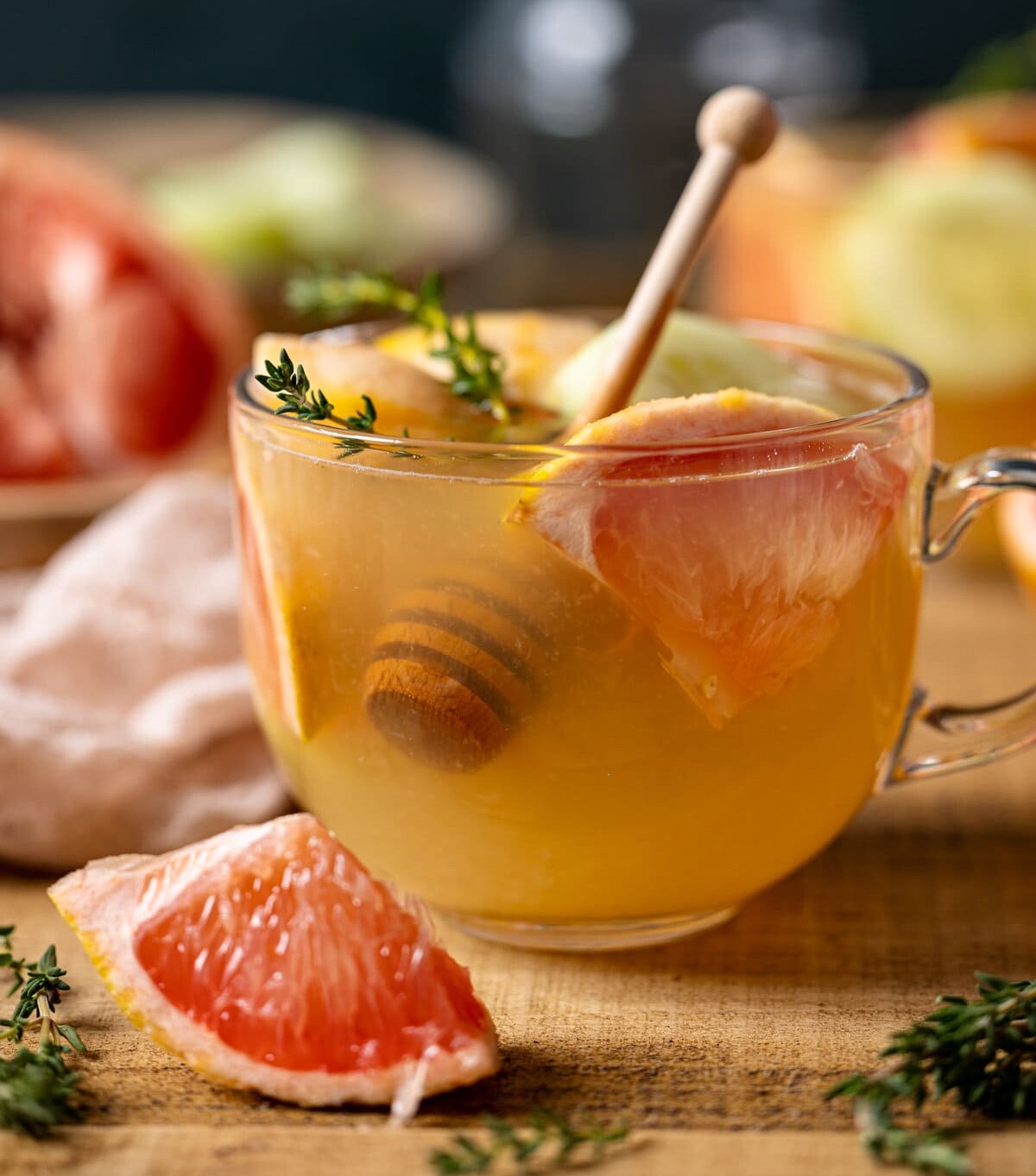 Glass of Honey Grapefruit Cucumber Thyme Tea