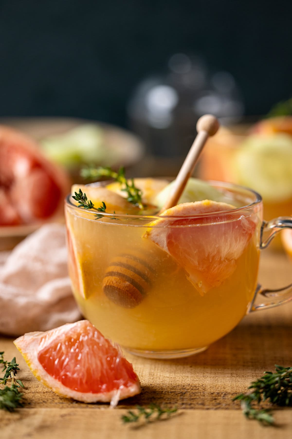 Glass of Honey Grapefruit Cucumber Thyme Tea