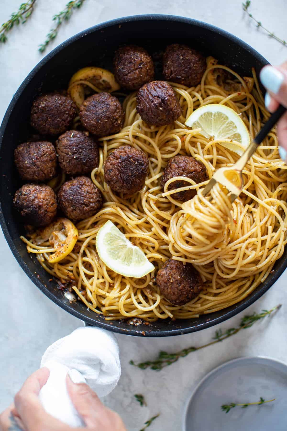 Vegan Lemon Garlic Spaghetti + Meatballs - Orchids + Sweet Tea