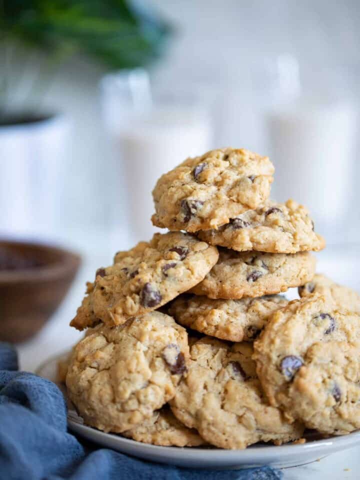 Pile of Peanut Butter Oatmeal Chocolate Chip Cookies.