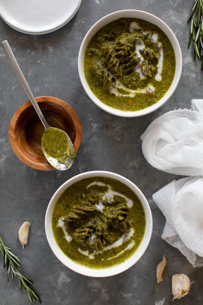 Creamy Garlic Broccoli Kale Rotini Soup