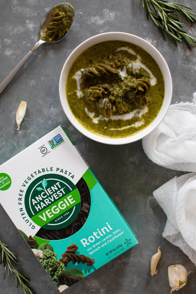 Creamy Garlic Broccoli Kale Rotini Soup