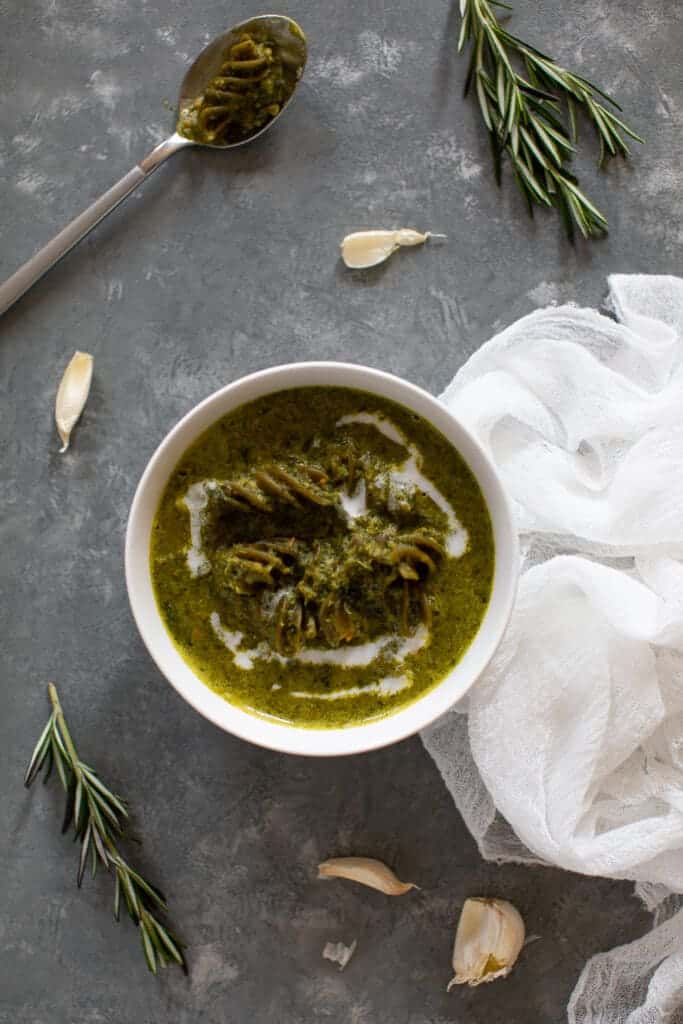 Creamy Garlic Broccoli Kale Rotini Soup