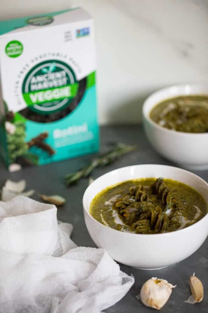Creamy Garlic Broccoli Kale Rotini Soup