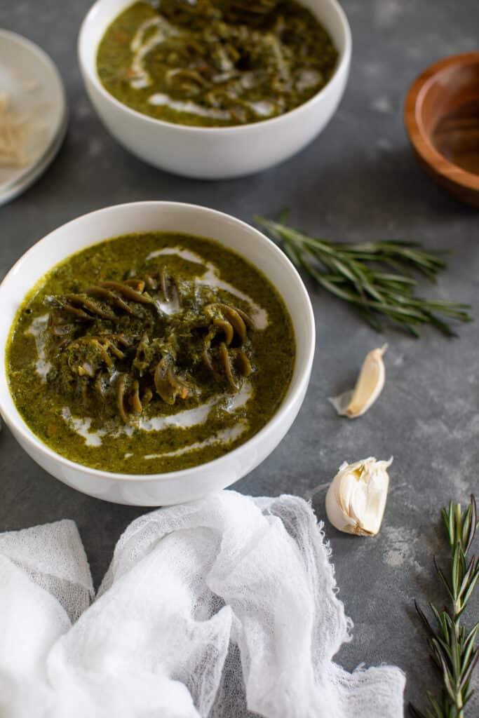 Creamy Garlic Broccoli Kale Rotini Soup