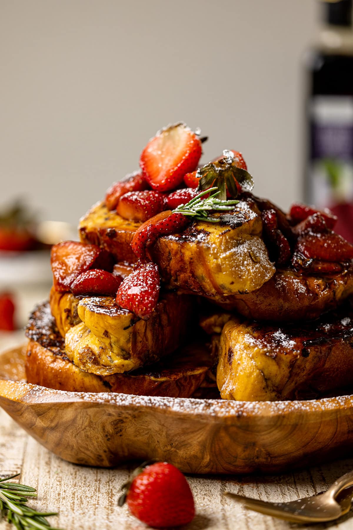 Closeup of Balsamic Strawberry Brioche French Toast