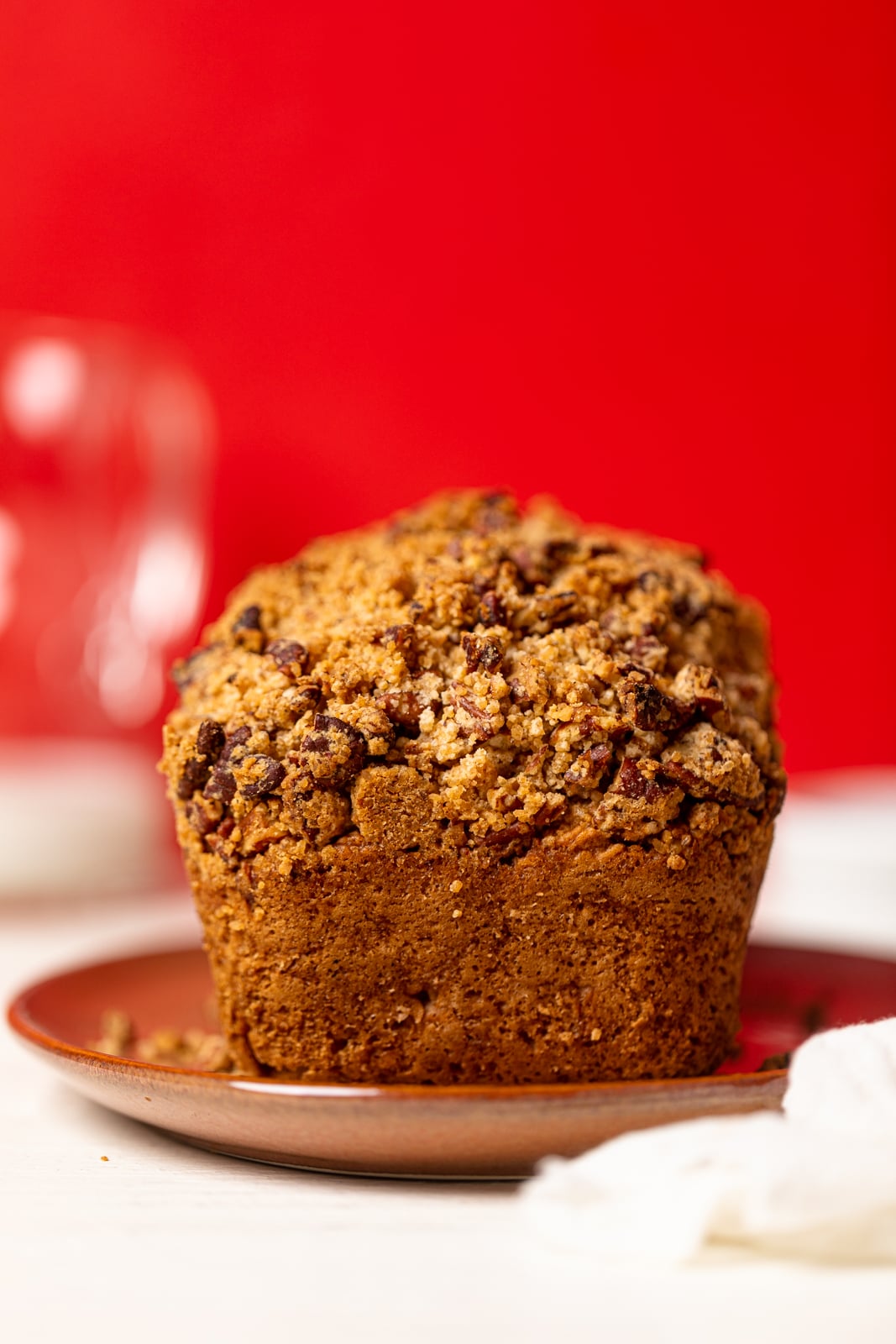 Vegan Apple Bread on a brown plate.