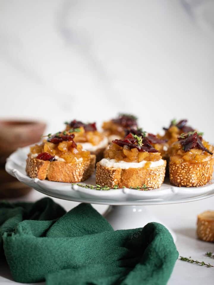 Platter filled with Fall Harvest Apple Bacon Crostini