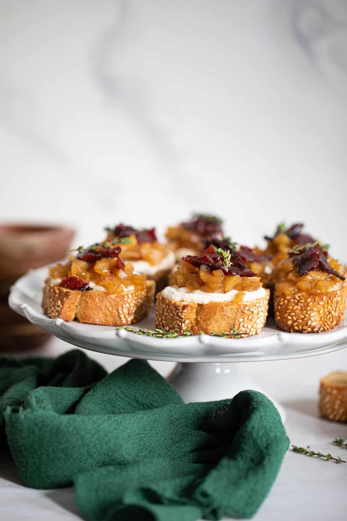 Platter filled with Fall Harvest Apple Bacon Crostini