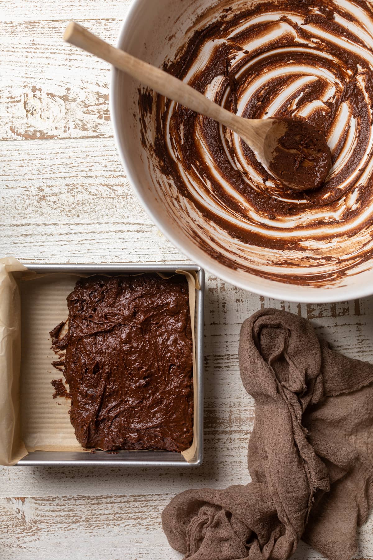 Extra Fudgy Vegan Brownie batter in a baking pan.