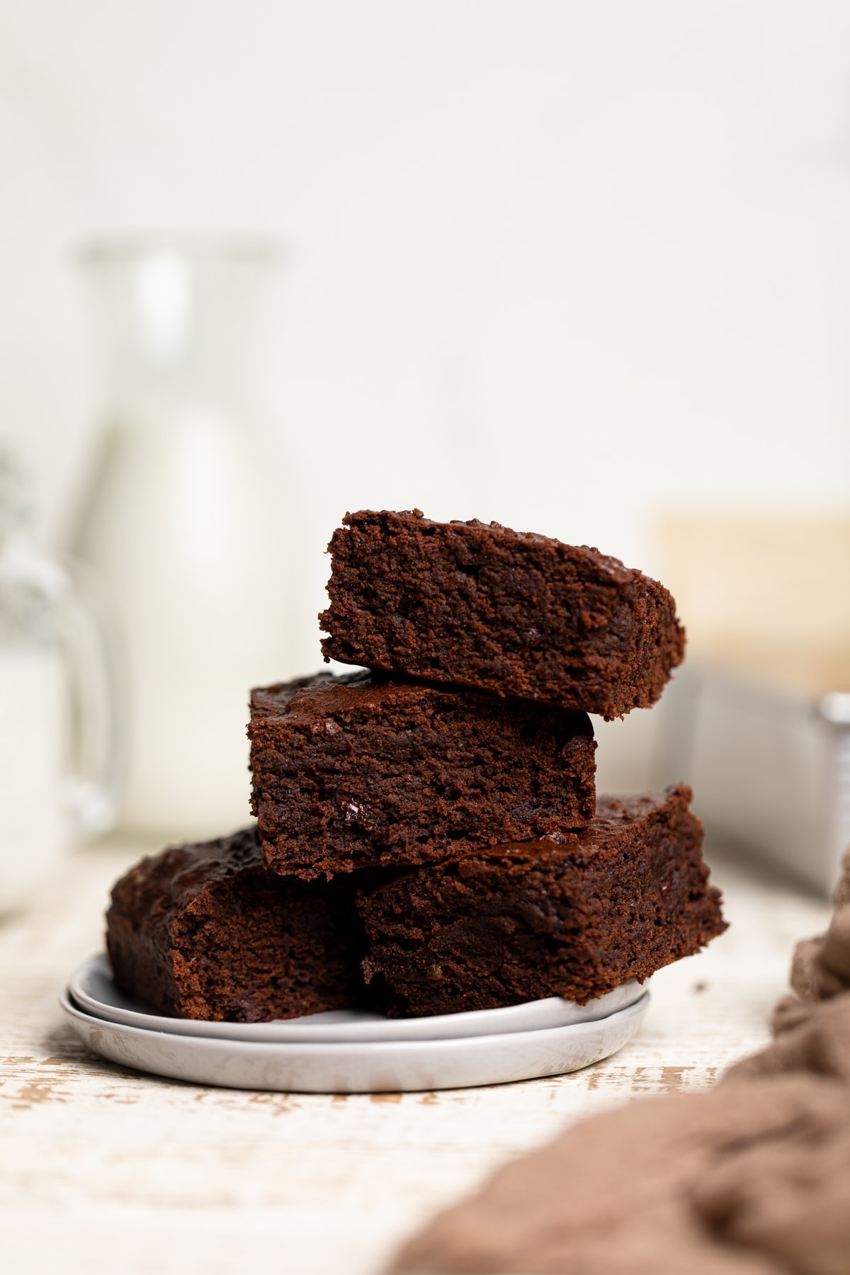 A stack of baked chocolate squares.
