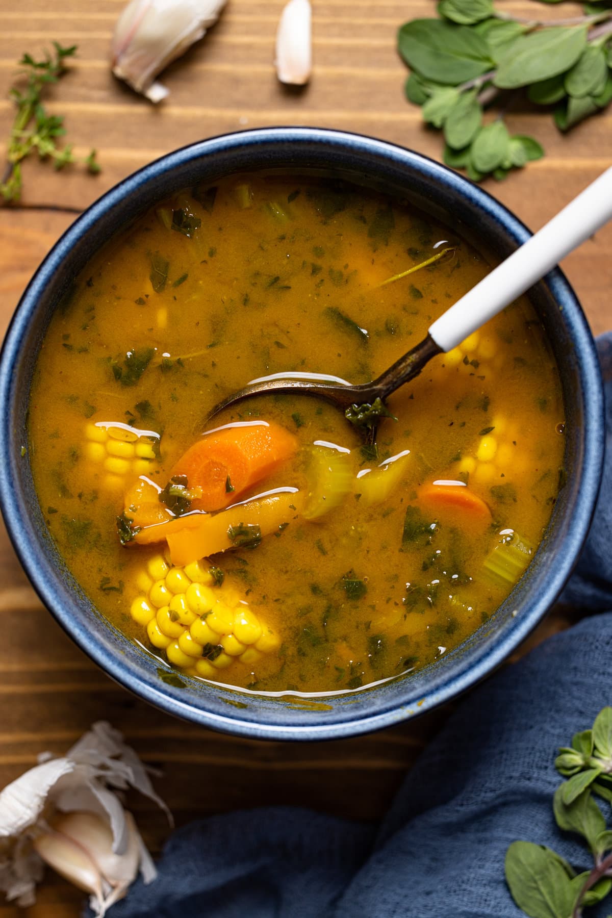 Closeup of a bowl of Sweet Potato Veggie Soup