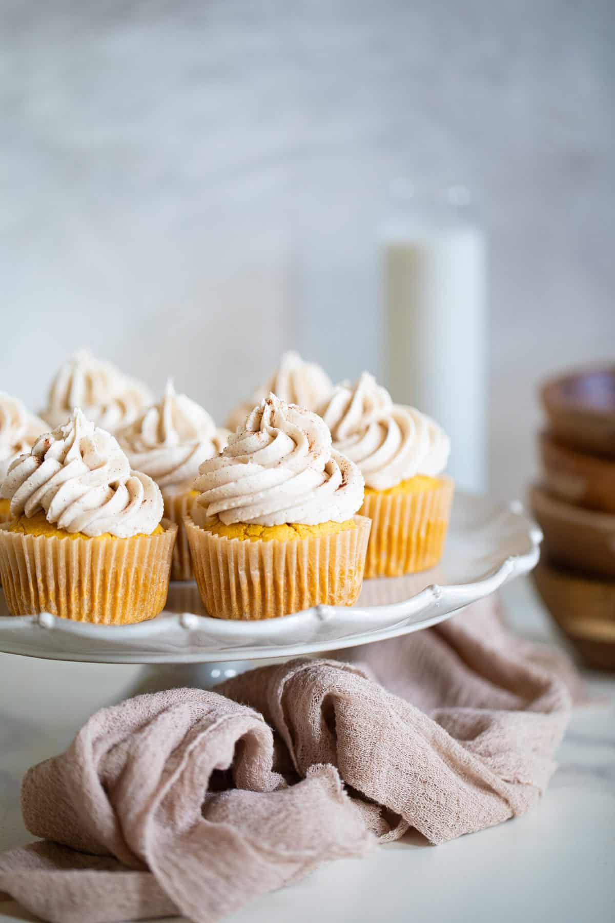 Platter of Pumpkin Chai Cupcakes.