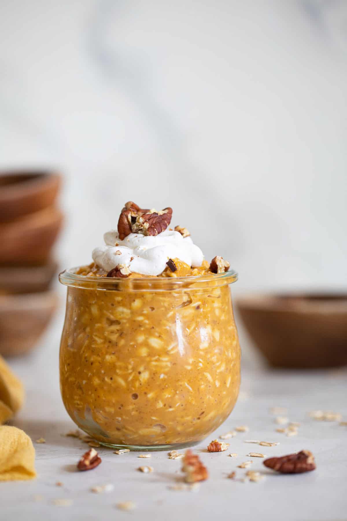 Pumpkin Spice Overnight Oats in a small glass jar.