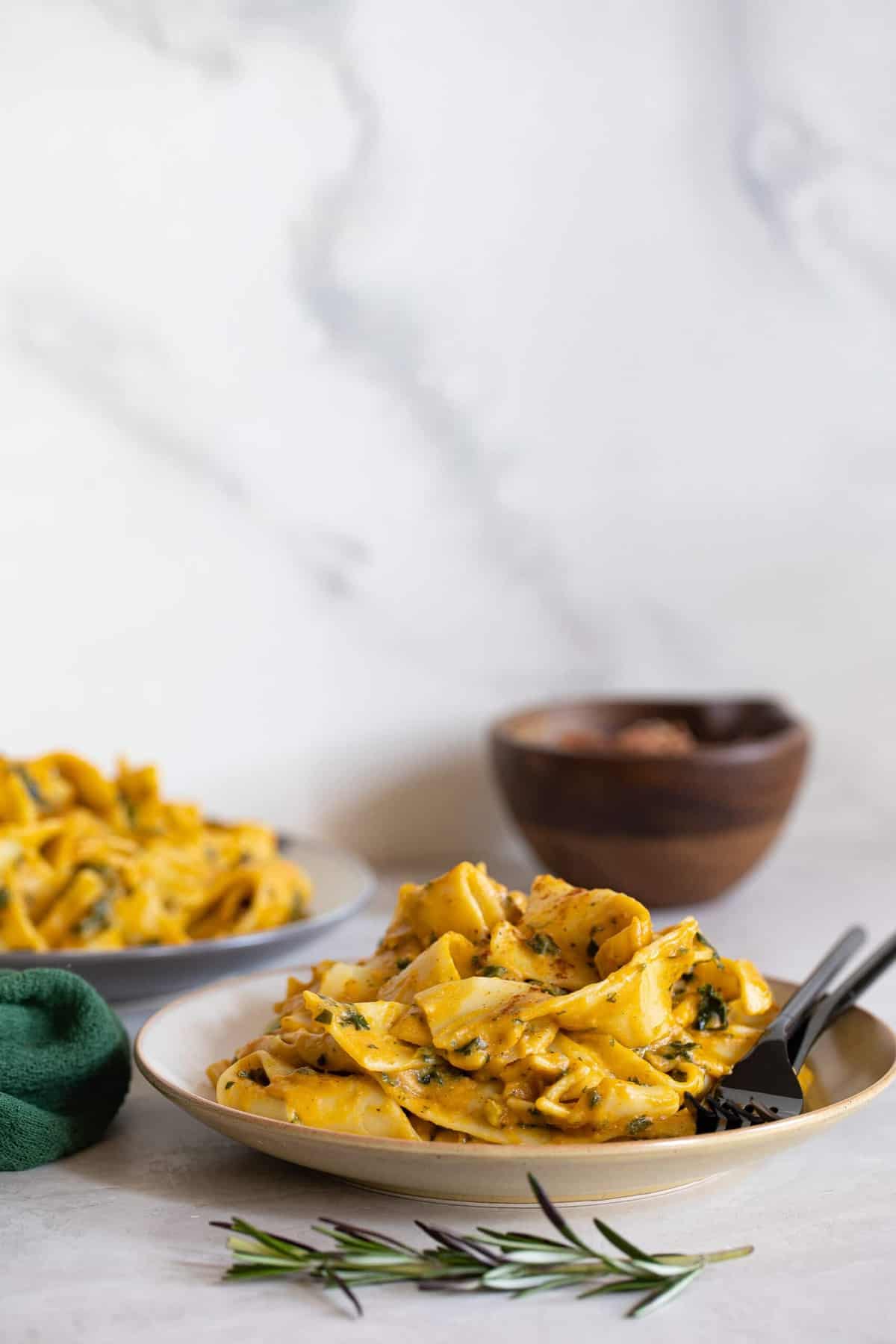 Plates of Cajun Pumpkin Alfredo Pasta