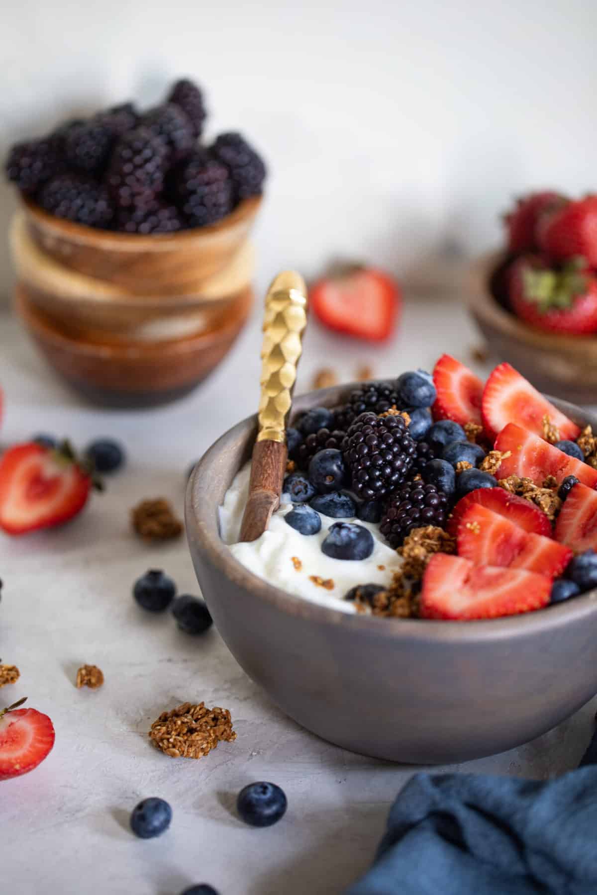 Spoon in a Greek Yogurt Breakfast Bowl.