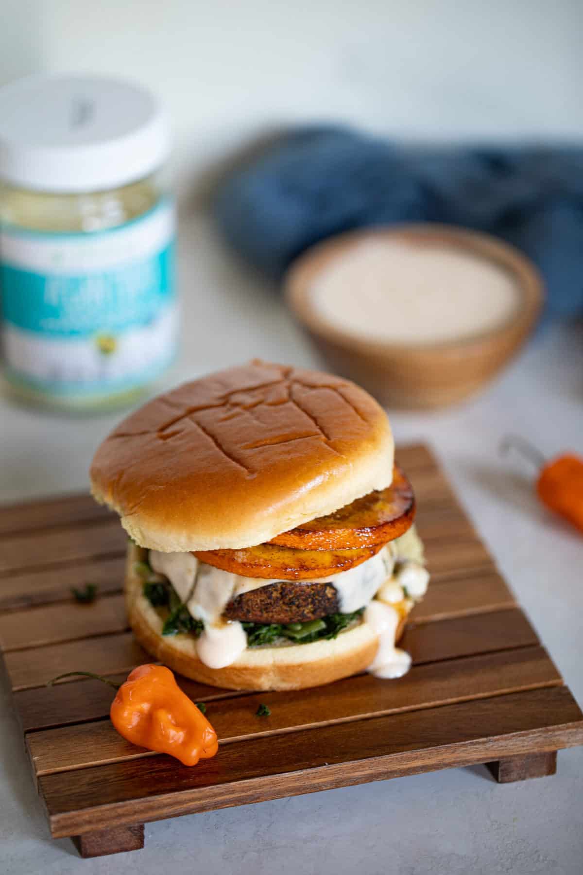 Baked Fall Harvest Black Bean Sweet Potato Burgers + Spicy Mayo
