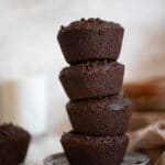 Stack of Vegan Double Chocolate Muffins.