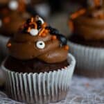 Spooky Double Chocolate Cupcakes topped with sprinkles.