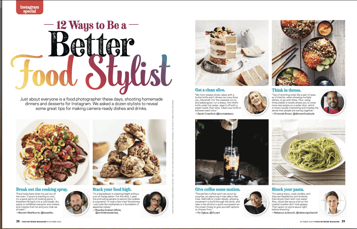 Copy of Instagram Special with a section from Shanika saying to stack your food high to be a better food stylist.