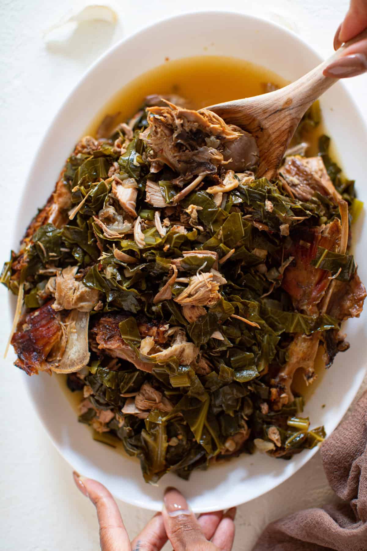 Closeup of Leftover Turkey + Greens 