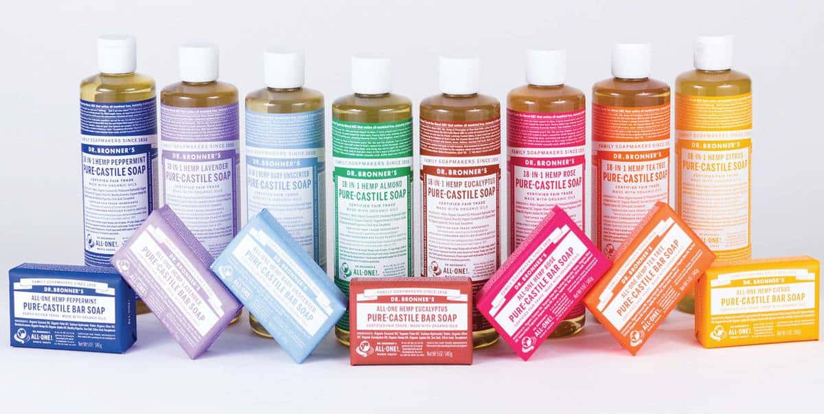 Various scents of Dr Bronner\'s castile soap.