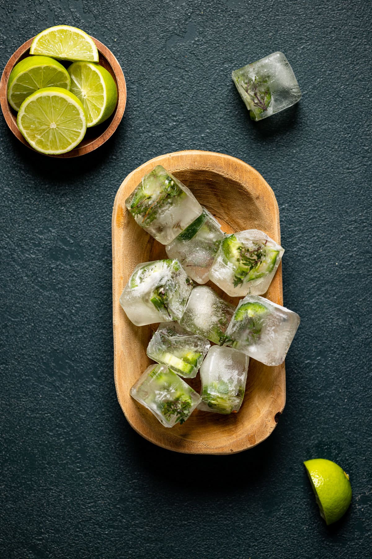 Bowl of citrus-jalapeno ice cubes