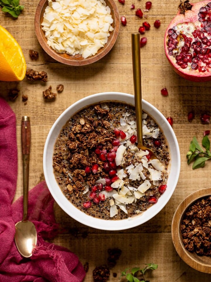 Overhead shot of a Winter Quinoa Breakfast Bowl