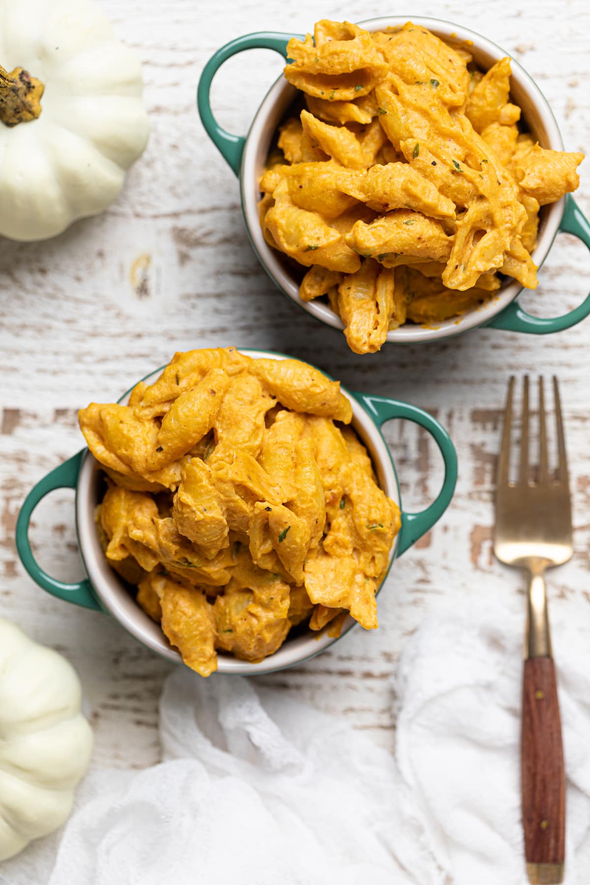 Mini cocottes of Vegan Pumpkin Mac and Cheese