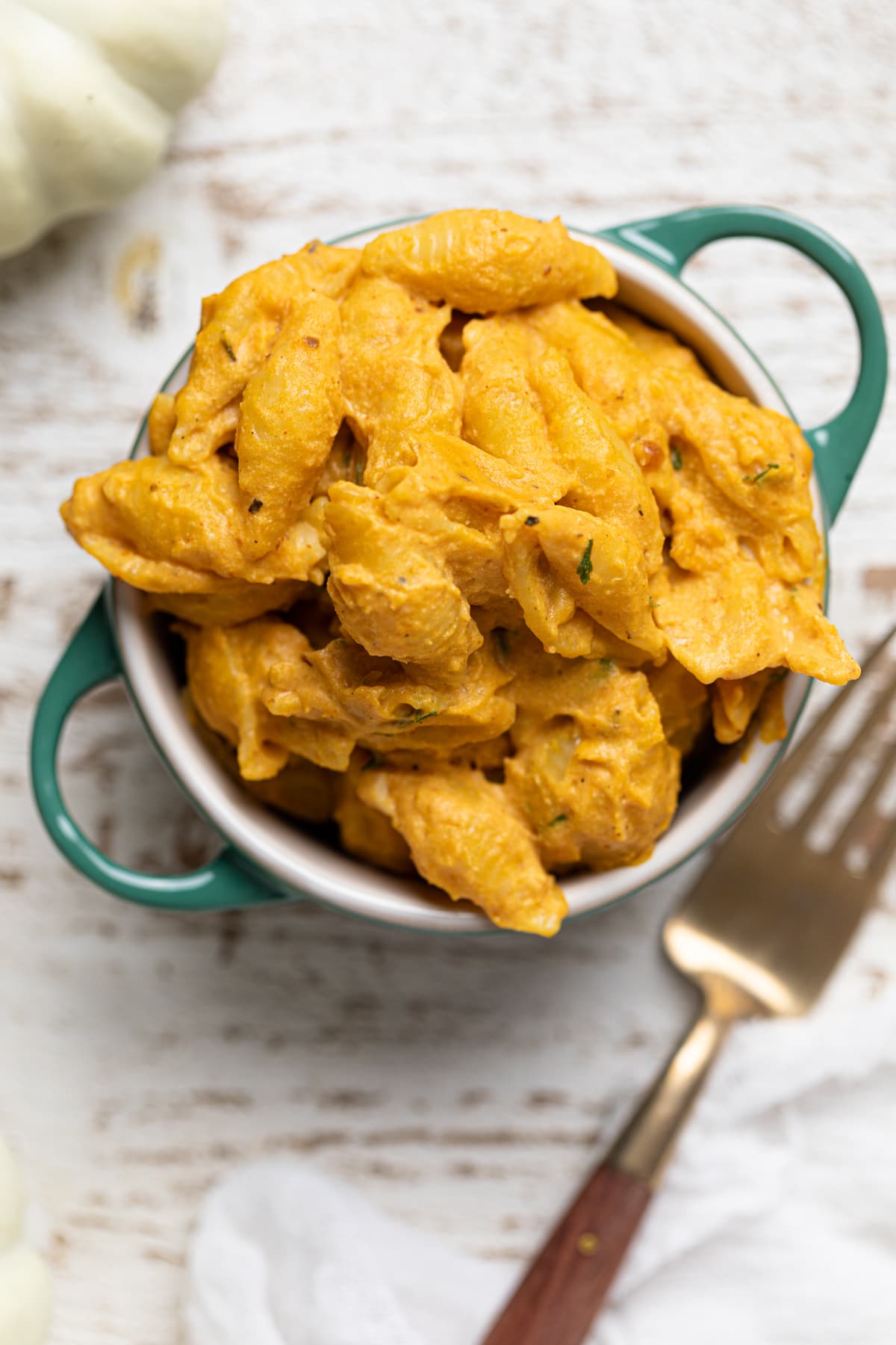 Closeup of Vegan Pumpkin Mac and Cheese