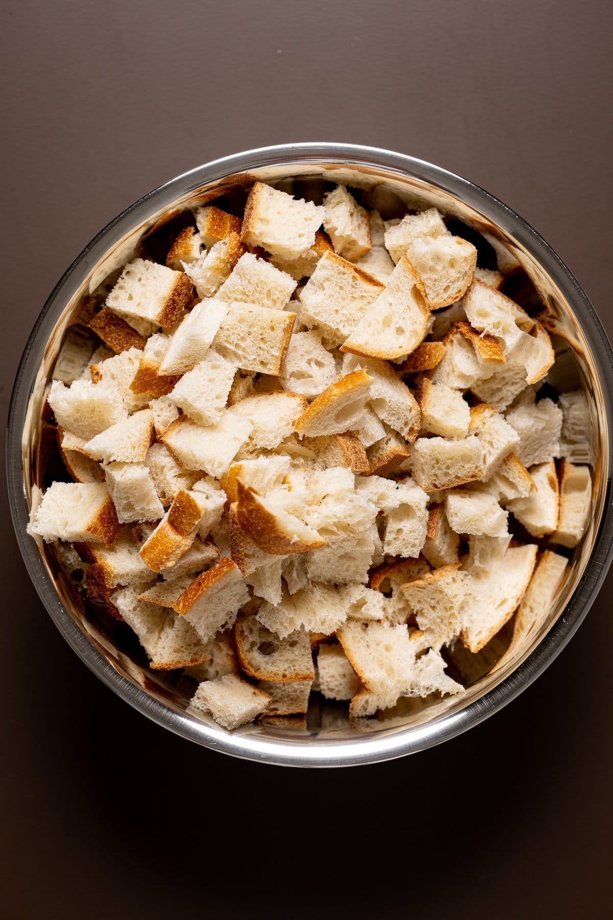 Bowl of small pieces of bread