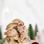 Pile of Crispy and Chewy Christmas Chocolate Chip Cookies.