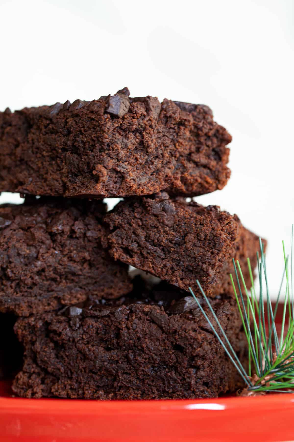 Stack of Sugar-Free Vegan Caramel Brownies.