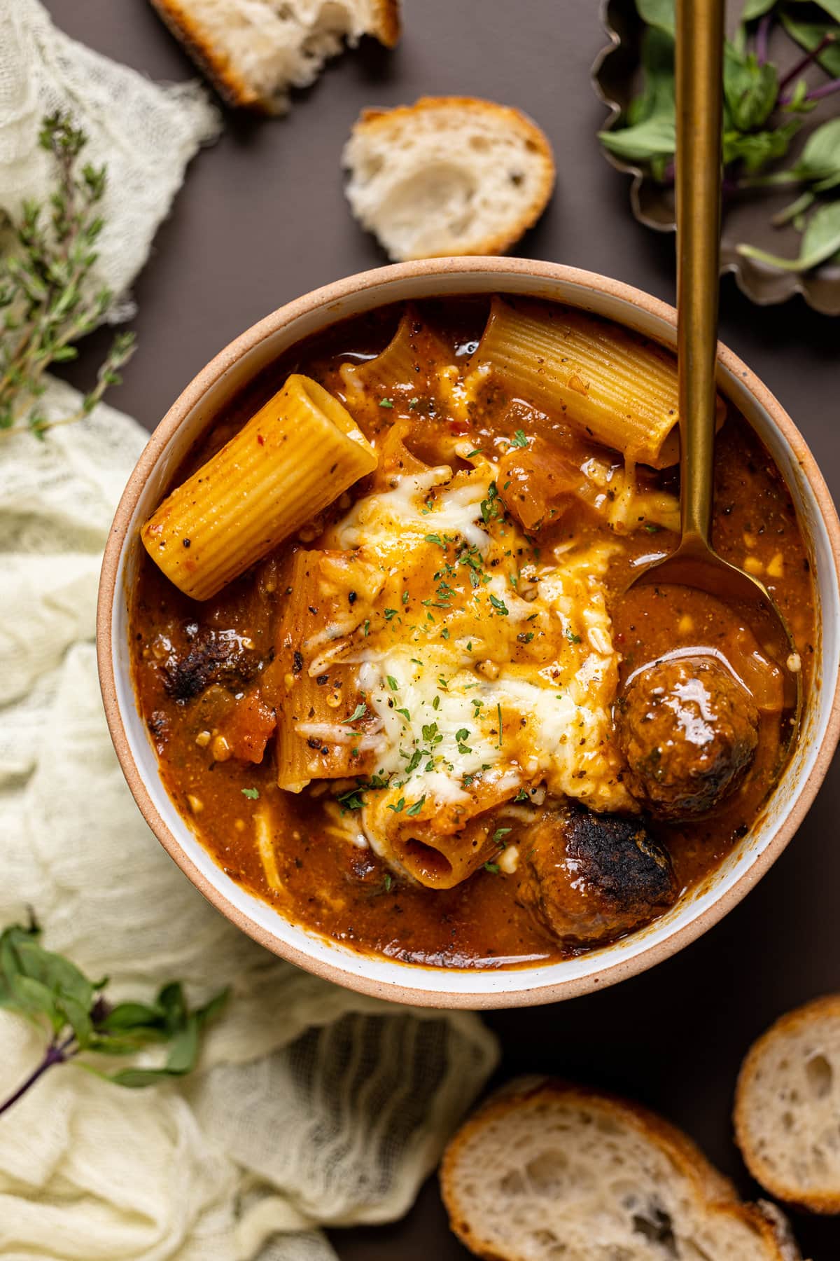 Bowl of Rigatoni Meatball Soup