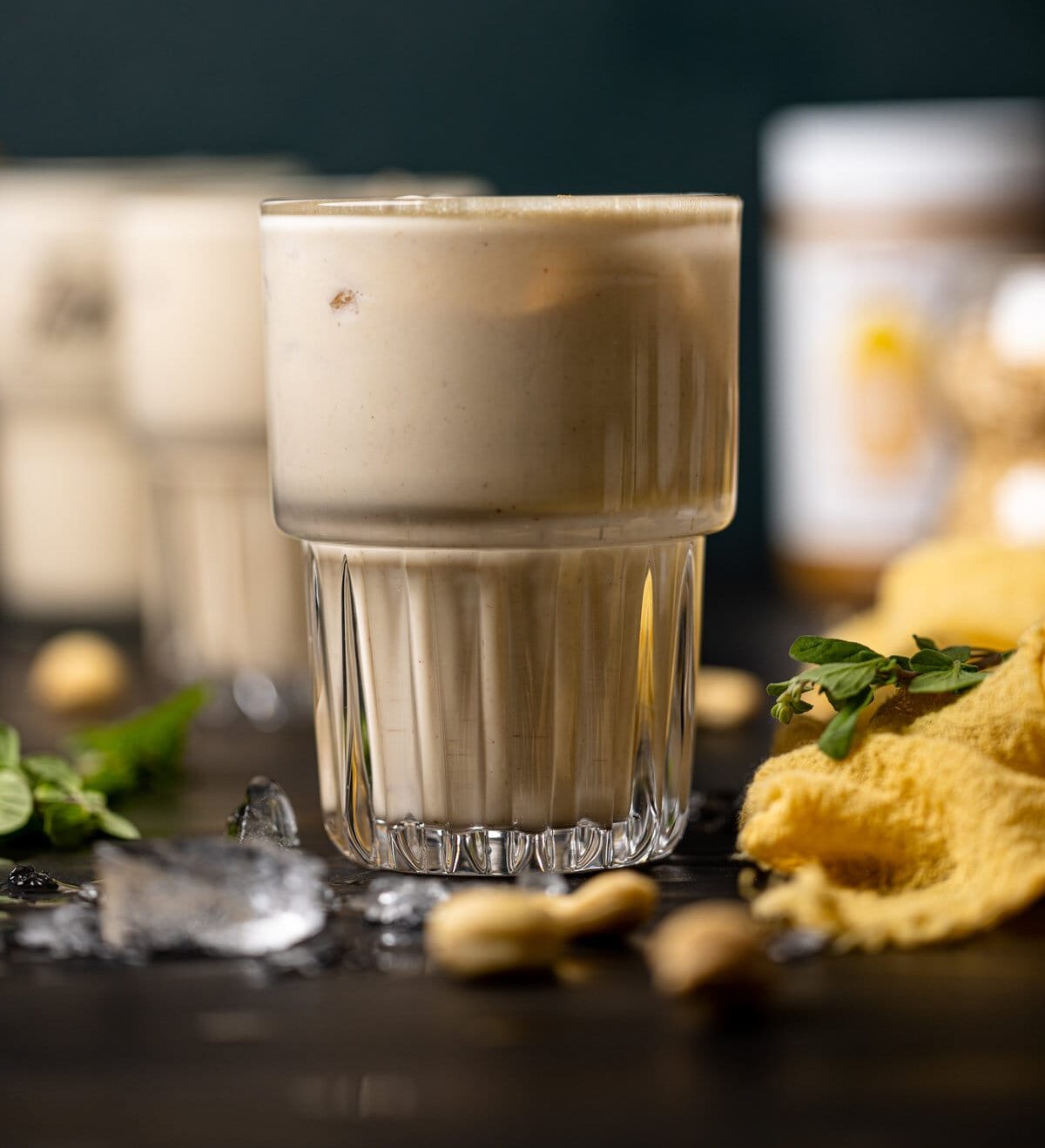 Closeup of a glass of Jamaican Vegan Peanut Punch