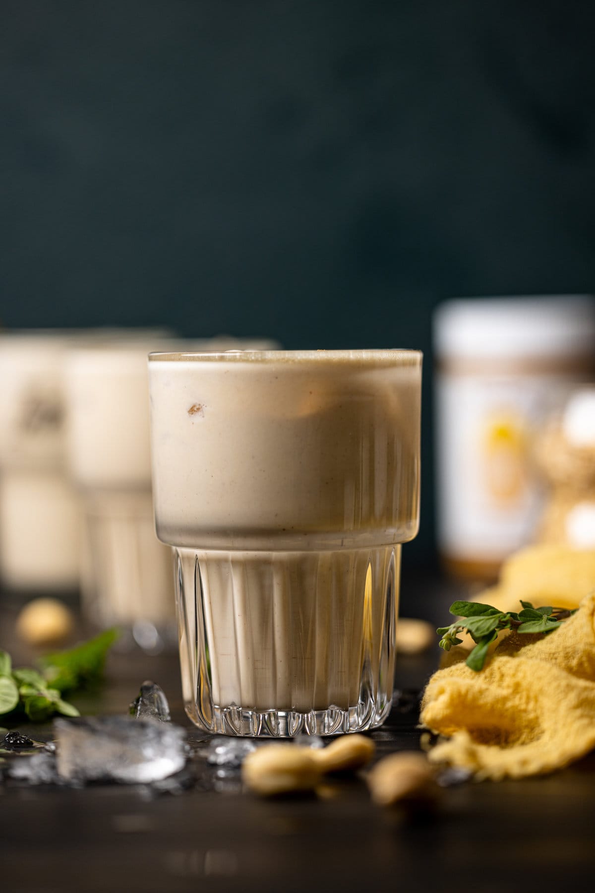 Closeup of a glass of Jamaican Vegan Peanut Punch