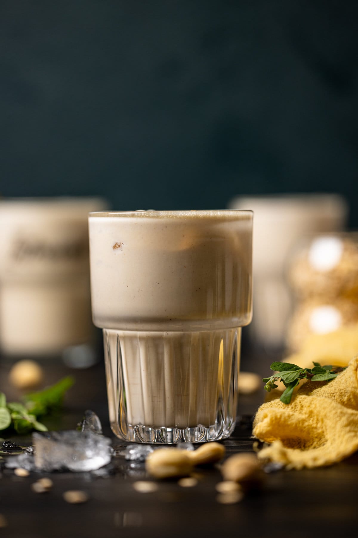 Closeup of a glass of Jamaican Vegan Peanut Punch