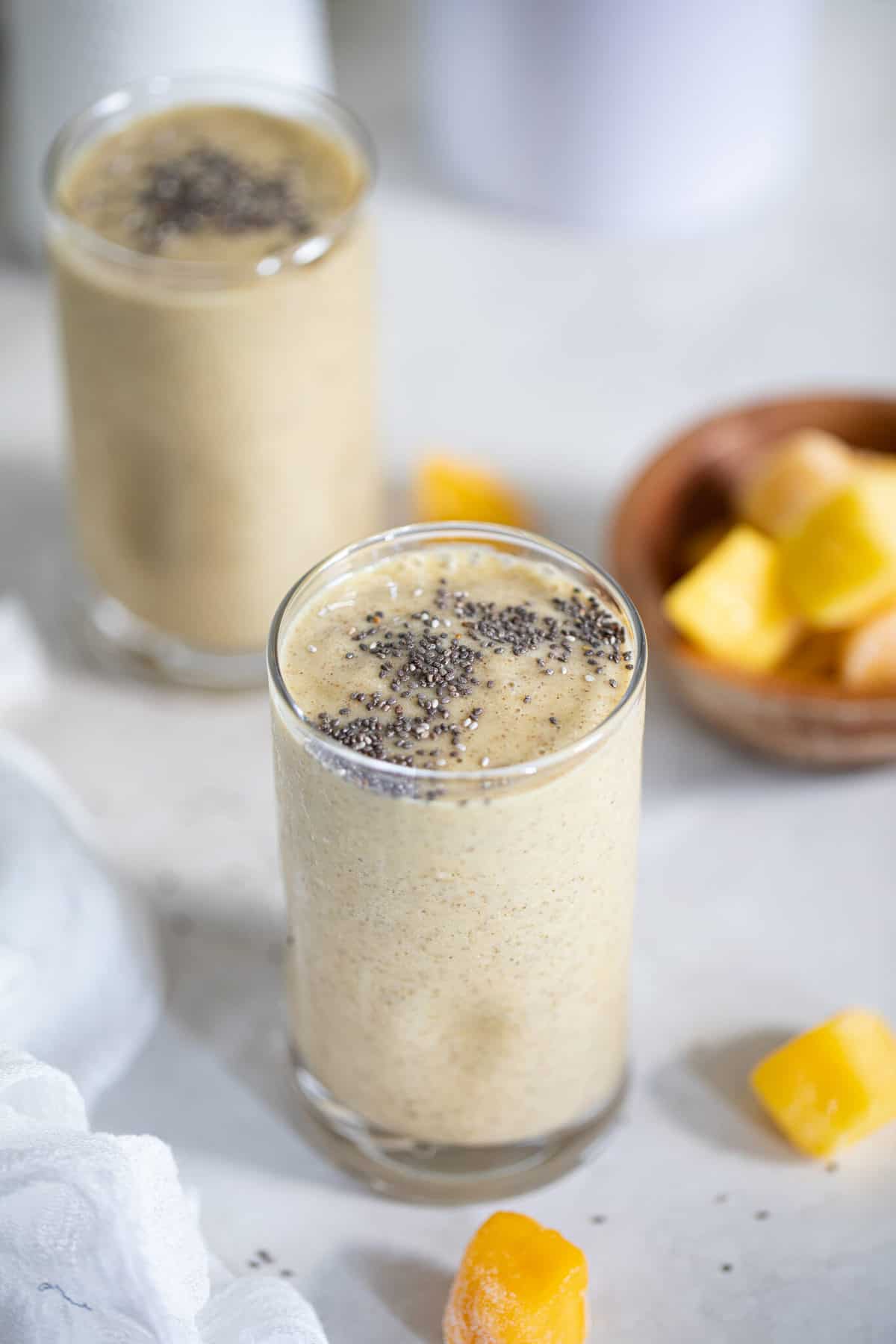 Glasses of Mango Chia Seed Smoothie.