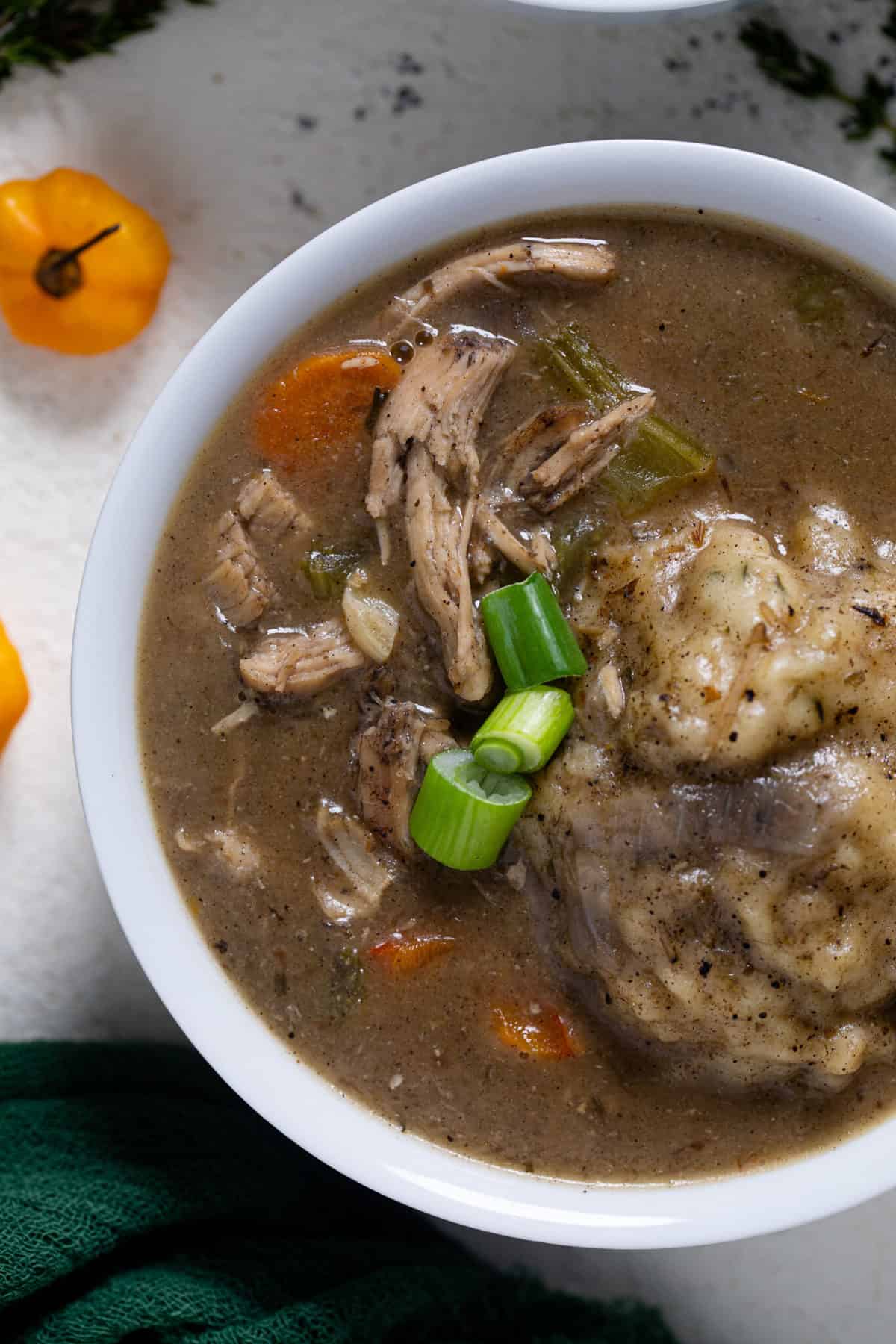 Bowl of Jerk Chicken and Dumplings